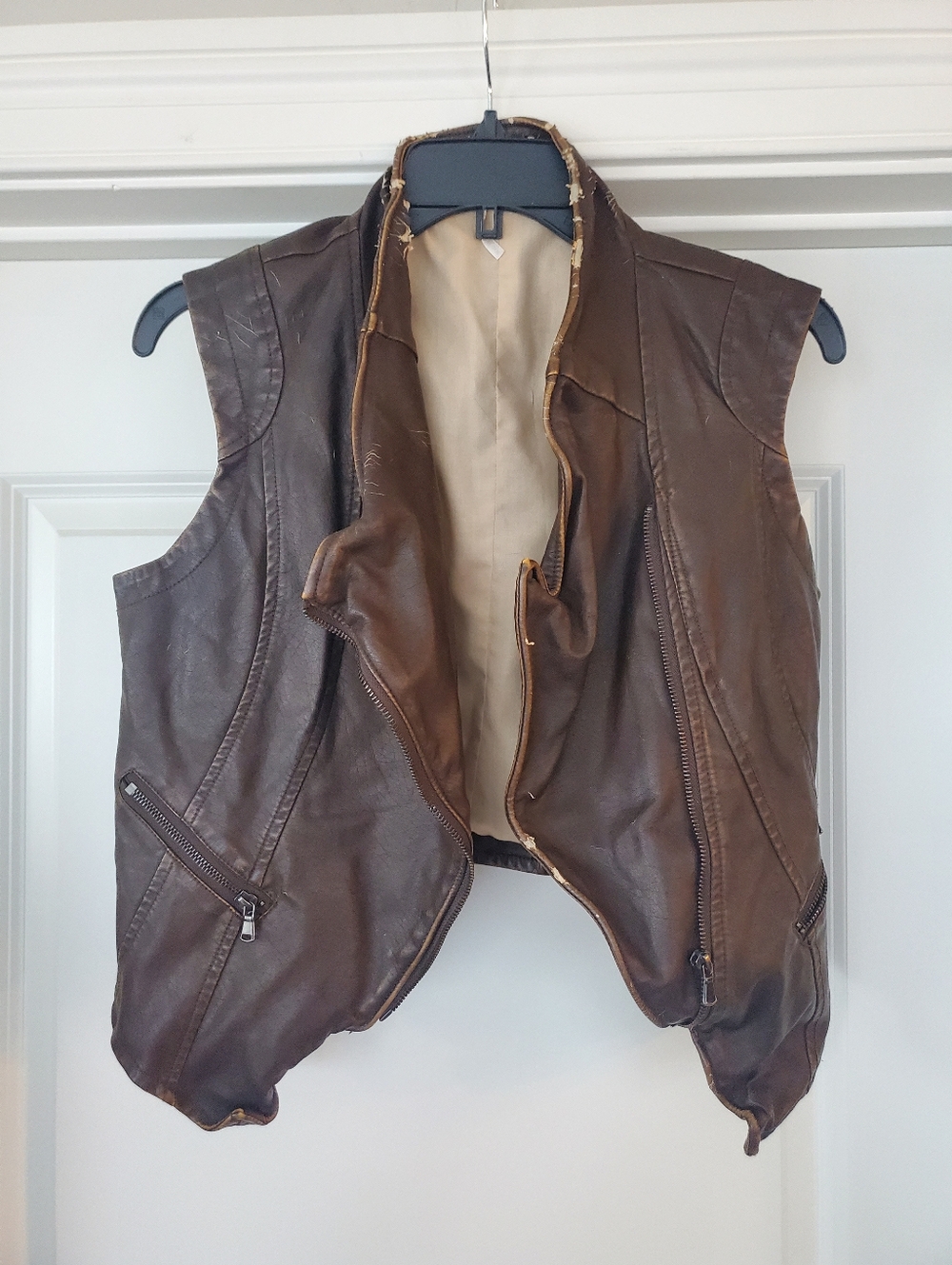 Free People Brown Vegan Faux Leather Zip Up Vest
